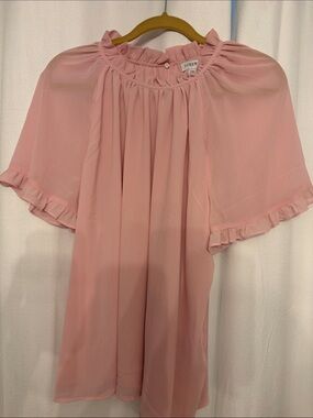 J. Crew Blush Ruffle-Neck Flutter Sleeve Blouse